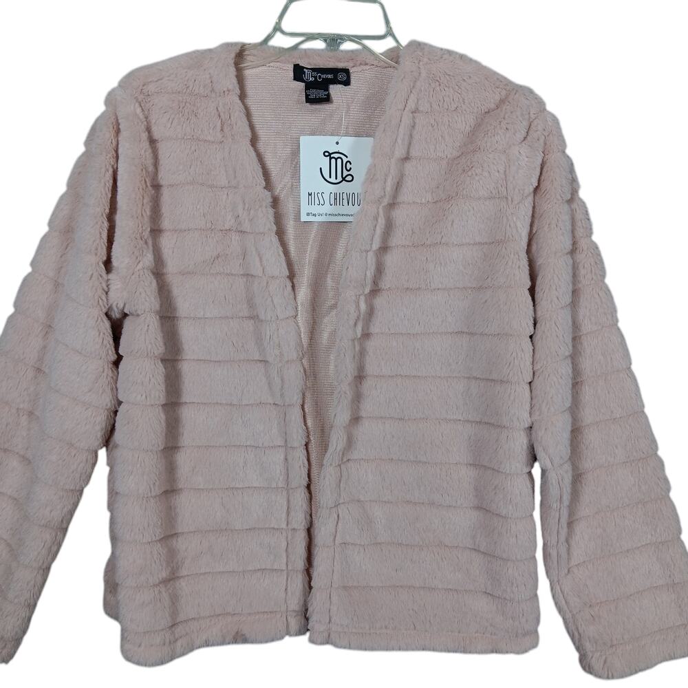 Mc Miss Chievous Open Fuzzy Cardigan Size XS Soft Pink Long Sleeve NWT